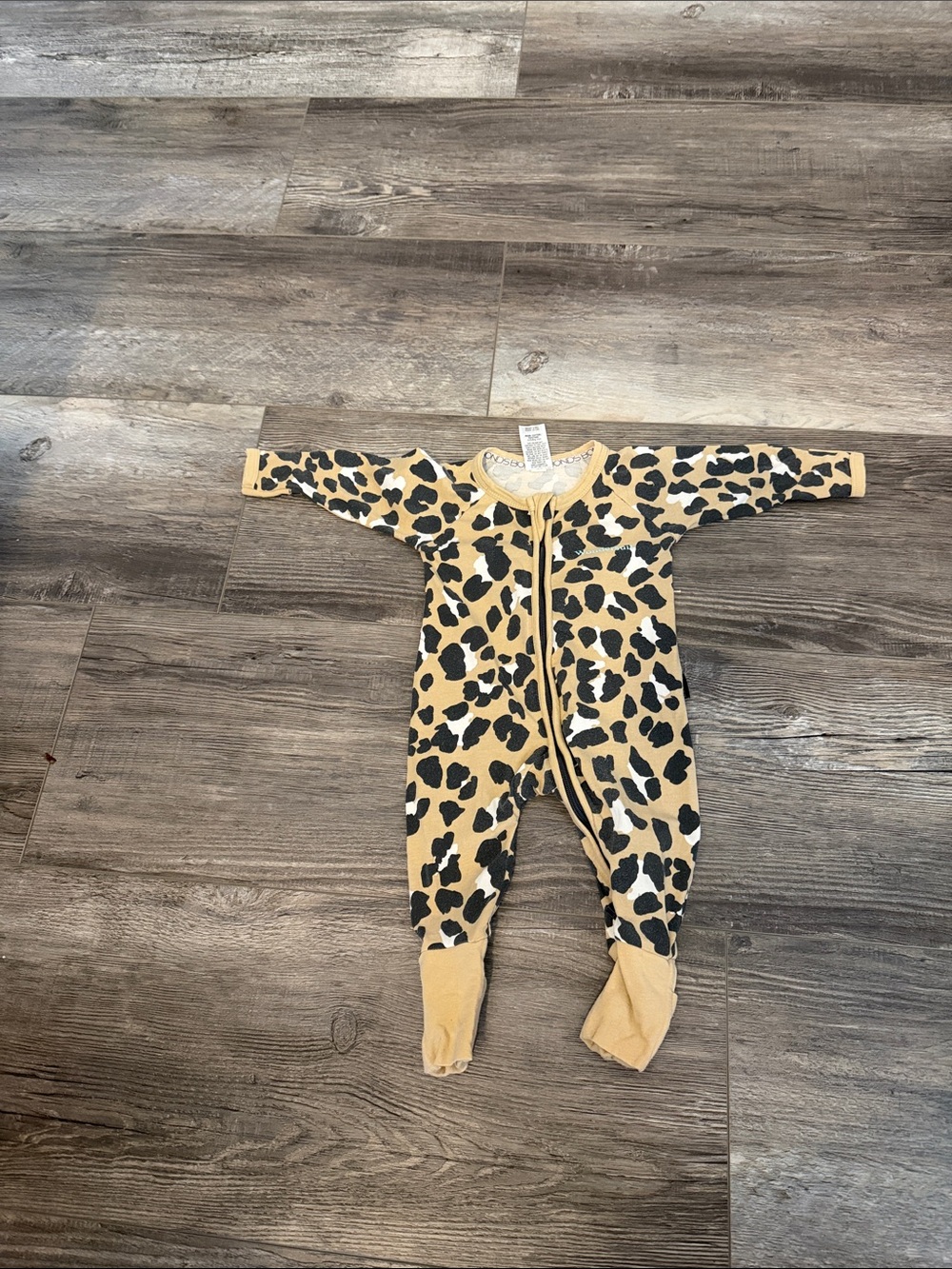 Bonds Leopard Print One-Piece Footed Romper - Tan/Black